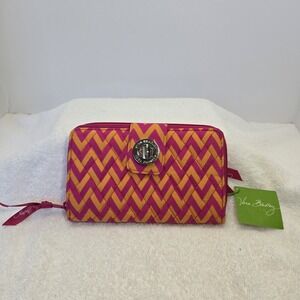 VERA BRADLEY Turnlock Wallet Ziggy Zags Clutch Zippered Hot Pink Orange Monedero